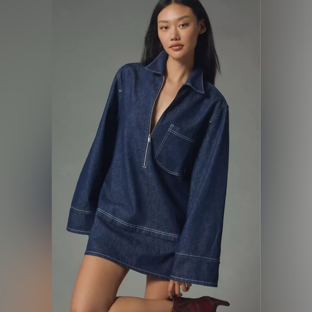 Anthropologie Denim Mini Dress - Blue